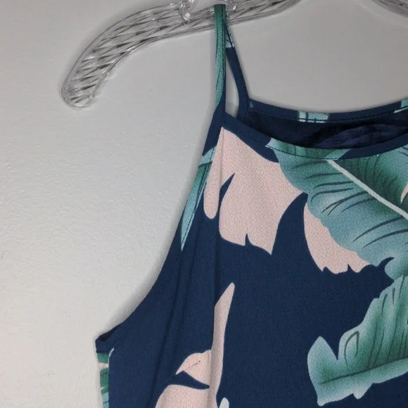 EUC✨medium high neck blue tropical print spaghetti strap dress - Picture 3 of 13